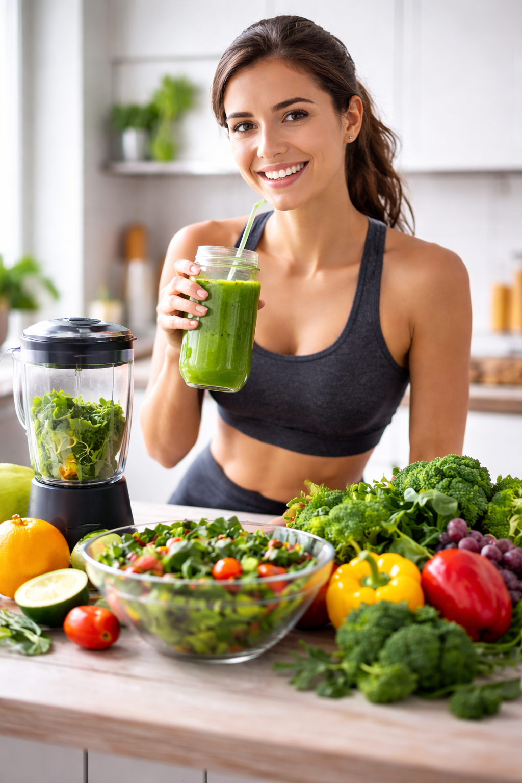 Model drinkt groente shake